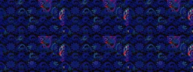 Renkli grunge, soyut arkaplanı kolomavi ve siyah çiçeklerle süslüyor. Parmak izi, kumaş, duvar kâğıdı, tekstil için raster dokusu. Nakış desenli çiçek deseni..