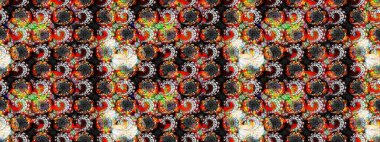 Raster illüstrasyonu. Taslak desenli, modaya uygun kumaş deseni. Şirin çiçek elementleri. Düz Çiçek Elementleri Tasarımı. Renkli Bahar Teması çizim şablonu.