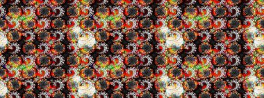 Raster illüstrasyonu. Taslak desenli, modaya uygun kumaş deseni. Şirin çiçek elementleri. Düz Çiçek Elementleri Tasarımı. Renkli Bahar Teması çizim şablonu.