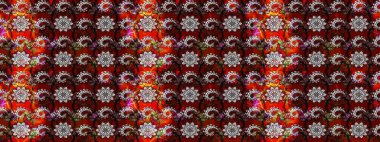 Düz Çiçek Elementleri Tasarım Raster illüstrasyonu. Çiçek desenli eskiz. Renkli Bahar Teması eskiz kalıbı. Kırmızı ve kahverengi renkte çiçekler.