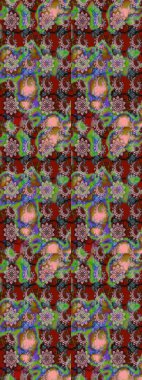 Yeşil ve kahverengi renkli etnik çiçekli zarif eskiz deseni. Raster Çiçek İllüstrasyonu güzel tekstil..