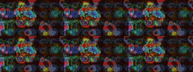 Küçük çiçekteki sevimli çiçek deseni. Raster illüstrasyonu. Kahverengi ve mavi renkte çiçekler.