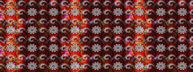 Düz Çiçek Elementleri Tasarım Raster illüstrasyonu. Çiçek desenli eskiz. Renkli Bahar Teması eskiz kalıbı. Kırmızı ve kahverengi renkte çiçekler.