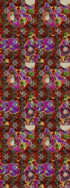 Üzerinde gelincikler ve vadi zambakları olan renkli çiçek desenli nakış deseni. Tekstil tasarımı için kırmızı ve kahverengi renkli geleneksel halk çiçekleri..