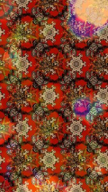 Kahverengi ve kırmızı renkler üzerine çiçek desenli eskiz, el yapımı papatyalar, papatyalar. Tekrarlayan çiçek arkaplanı, zarif kahverengi ve kırmızı çiçek duvar kağıdı.