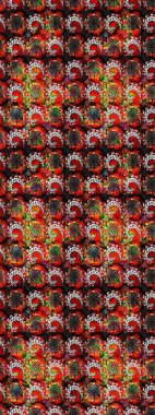 Renkli Bahar Teması eskiz kalıbı. Sevimli çiçek raster deseni. Düz Çiçek Elementleri Tasarımı. Siyah ve kırmızı renkte çiçekler.