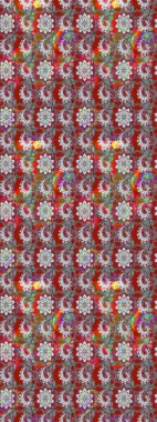 Şirin çiçekli eskiz deseni ve gri ve kahverengi renkli yapraklar, suluboya çiçek deseni, duvar kağıdı, kart ya da kumaş için fayanslı. Raster illüstrasyonu.