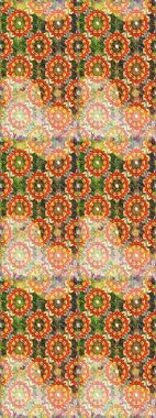 Çiçek kiremitleri. Turuncu ve bej renklerde altın desenli altın elementler. Kusursuz desenli oryantal süs. İslam tasarımı. Raster altın tekstil baskısı.