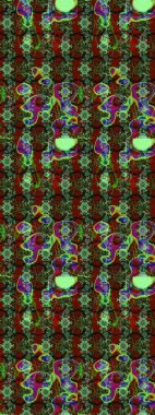 Raster illüstrasyonundaki çiçek desenli çizim. Suluboya tarzında yeşil ve kırmızı renkte çiçekler.