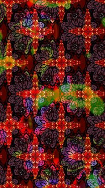 Parlak çiçekli siyah ve kahverengi renkler üzerine soyut çizim deseni. Çiçeksel elementlerle süslenmiş zarif raster dokusu. Küçük çiçekte şirin bir çiçek deseni var..