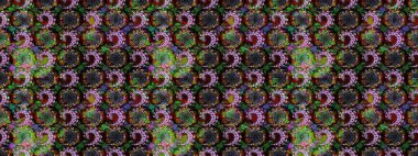 Modern çiçek arkaplanı. Halk tarzı. Parlak renkli çiçekleri ve siyah ve kahverengi renkte yaprakları olan harika bir çiçek deseni. Moda baskıları için zarif bir şablon.