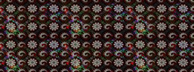 Elle çizilmiş çiçek desenli Raster çizimi. Çocuksu tasarım. Siyah ve gri arka planda. Tekstil, kumaş, ambalaj, hatıra defteri için güzel çiçek arkaplanı..