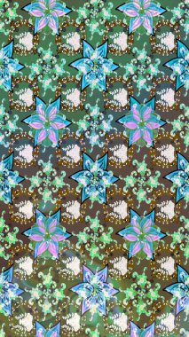 Yeşil ve kahverengi renkli çiçekler. Kusursuz çiçek deseni duvar kâğıdı olarak kullanılabilir. Raster illüstrasyonu.