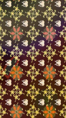 Klasik taslak çizimi. Raster çiçek izi. Çiçeksel kahverengi ve mor çizim deseni. Raster Yumuşak kumaş deseni.