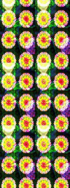 Seamless Floral Pattern in Raster illustration. Flowers on yellow and green colors.