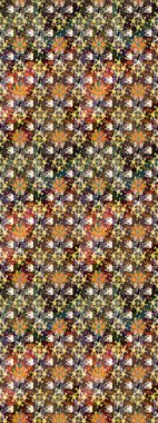 Modern çiçek arkaplanı. Moda baskıları için zarif bir şablon. Parlak renkli çiçekleri ve kahverengi ve bej renklerinde yaprakları olan şaşırtıcı, pürüzsüz çiçek deseni. Halk stili.