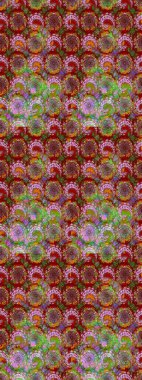 Düz Çiçek Elementleri Tasarımı. Renkli Yaz Temalı eskiz kalıbı. Çiçekler kırmızı ve yeşil renklerde. Raster illüstrasyonunda çiçek deseni çizimi.