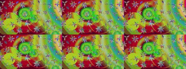 Eskiz arkaplan modeli. Suluboya, elle çizilmiş. Yeşil ve kırmızı üzerine çiçekler. Raster stoku.