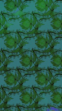 Şirin çiçekli eskiz deseni ve yeşil renkli yapraklar, suluboya çiçek deseni, duvar kağıdı, kart veya kumaş için fayanslı. Raster illüstrasyonu.