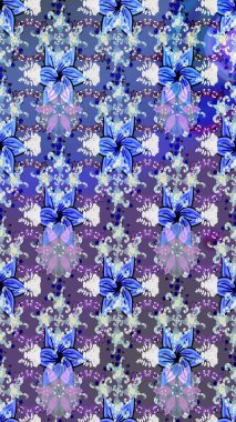 Gömlek baskısı için çiçek boyası. Çiçek desenli eskiz. Mavi renkte çiçekler.