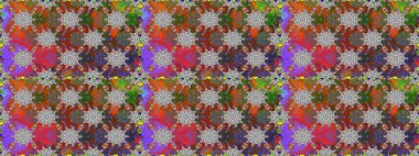 Kusursuz Chichi kumaş deseni. Renkli Bahar Temalı Kusursuz Arkaplan. Düz Çiçek Elementleri Tasarımı. Raster illüstrasyonu. Çiçek deseni.