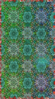 Raster düz çiçekleri pürüzsüz desen. Yeşil ve mavi renkte çiçekler. Tasarım hediye paketi, tebrik kartları, posterler ve afiş tasarımı.