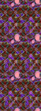 Eskiz arkaplan modeli. Yapraklı çiçekler ve kahverengi ve kırmızı renklerde papatya çiçekleri. Raster - stok.