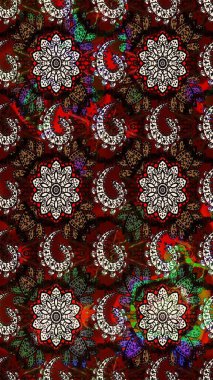 Raster illüstrasyonu. Küçük çiçekli yay deseni çiz. Suluboya tarzında siyah ve kahverengi renkler üzerine.