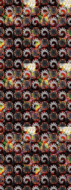 Parlak renkli çiçekleri ve siyah ve gri renkli yaprakları olan harika bir çiçek deseni. Halk tarzı. Modern çiçek arkaplanı. Moda baskıları için zarif bir şablon.