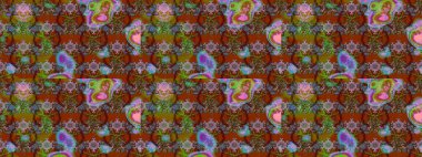 Çiçek süslemeli çizim deseni. Raster illüstrasyonu. Kahverengi ve yeşil renkte çiçekler.