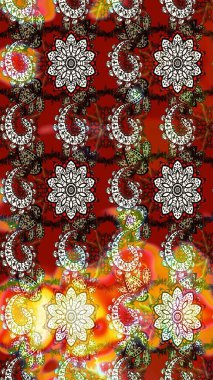 Raster suluboya çiçek deseni, narin çiçekler, kahverengi ve kırmızı çiçekler, tebrik kartı şablonu. Raster Güzel kumaş deseni.