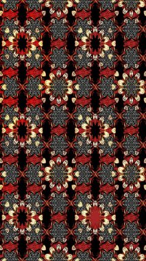 Taslak dekoratif arka plan, çiçek mandala. Çiçek. Raster illüstrasyonu. Siyah ve kırmızı renklerde.