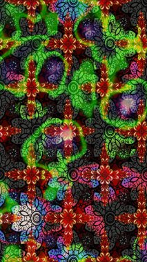 Yeşil ve siyah renkli çiçekler. Raster illüstrasyonu. Çiçek süslemeli çizim deseni.