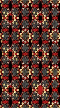 Raster düz çiçek çizim deseni. Hediye ambalaj kağıdı, tebrik kartları, posterler ve pankart tasarımı. Siyah ve kırmızı renkte çiçekler.