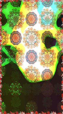 Çiçeksiz desenli, suluboya elle çizilmiş elementler. Parlak renkli fantezi çiçekleri, yapraklar, tomurcuklar kahverengi ve gri renklerde kahverengi ve gri.