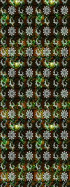 Çiçek desenli çizim. Raster illüstrasyonu. Asya tekstil tarzında. Kahverengi ve siyah renkli çiçekler. Renkli Bahar Teması eskiz kalıbı. Düz Çiçek Elementleri Tasarımı.