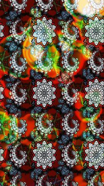 Miles Fleur, süslü püslü bir süs. Eskiz geçmişi. Kumaş, tekstil, duvar kağıdı baskısı için. Tomurcukları papatya çiçekleri olan sevimli bir çiçek deseni. Eski usul. Raster illüstrasyonu.