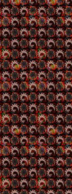 Parlak renkli fantezi çiçekleri, yapraklar, siyah ve kahverengi renkli tomurcuklar. Suluboya el çizimi elementli çiçek çizimi deseni.