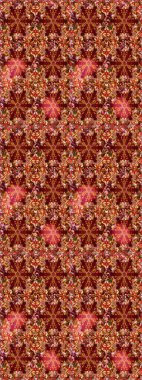 Çok renkli ve kahverengi zarif küçük çiçekler ve kırmızı ve kahverengi renkli komik böcekler, raster desen, illüstrasyon.