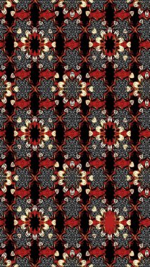 Siyah ve kırmızı renkler üzerine çiçek desenli eskiz, el yapımı papatyalar, papatyalar. Tekrarlayan çiçek arkaplanı, zarif siyah ve kırmızı çiçek duvar kağıdı.