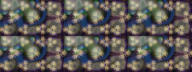 Kumaş, tekstil, duvar kağıdı baskısı için. Renkli desenli, gri ve kahverengi çiçekli ve dekoratif elementli kusursuz desen. Eski usul. Kusursuz bir geçmişi var. Raster illüstrasyonu.