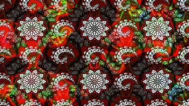 Raster illüstrasyonu. Çiçekli karalama şeklinde Raster çiçek deseni. Nazik, yaz çiçekleri siyah ve kırmızı renklerde.