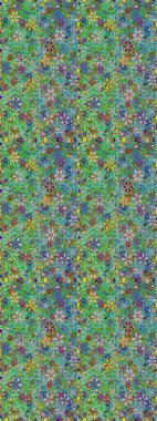 Yumuşak, bahar çiçekleri yeşil ve mavi renklerde. Patlayan çiçekler soyut olarak yerleştirilmiş. Raster illüstrasyonu. Raster deseni.