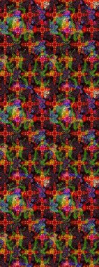 Raster çiçek desenli çiçek deseni, yapraklar, dekoratif elementler, sıçrama, lekeler, el çizimi kontur çizgileri ve Doodle çizim stili, grafik raster çizim çizimi.