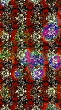 Parlak çiçekli halı deseni kahverengi ve kırmızı renklerde..