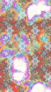 Soyut etnik raster çizim kalıbı. Vadinin çiçekleri tarafsız ve gri renklerde. Çiçekler..