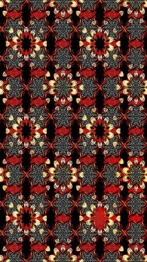 Suluboya, elle çizilmiş. Siyah ve kırmızı üzerine çiçekler. Raster hisseleri. Taslak arkaplan deseni.