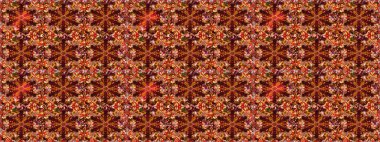 Sketch flowers pattern. Flowers on brown and red colors. Raster illustration. In asian textile style. Raster illustration.