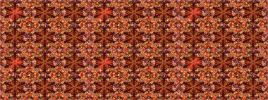 Sketch flowers pattern. Flowers on brown and red colors. Raster illustration. In asian textile style. Raster illustration.