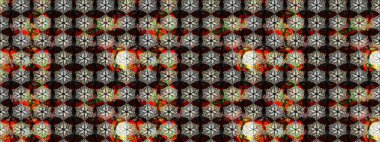 Renkli Yaz Temalı eskiz kalıbı. Raster Illustrasyon 'daki Çiçek Deseni' nin son moda çizimi. Düz Çiçek Elementleri Tasarımı. Siyah ve kahverengi renkte çiçekler.